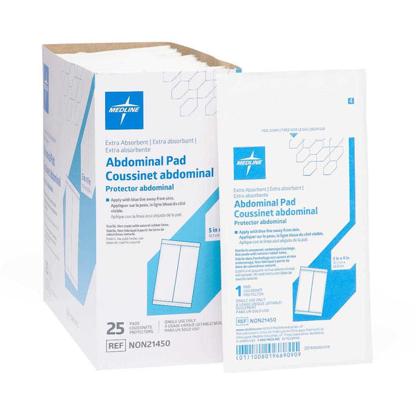 Medline Sterile Abdominal (ABD) Pads - 5x9, 8x7.5, 8x10