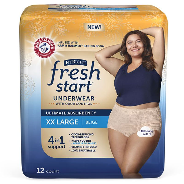 FitRight Fresh Start Protective Underwear for Women, Beige, Small to 2